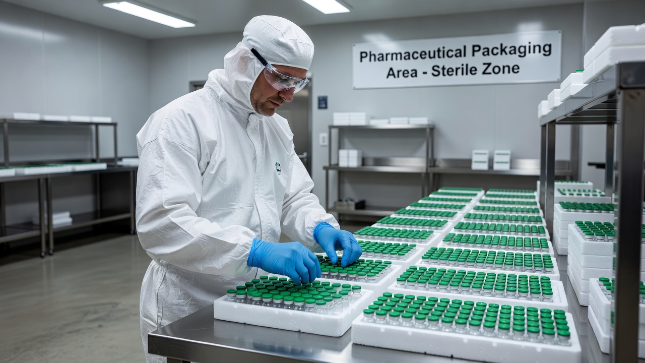 QST staff packaging vials for shipment