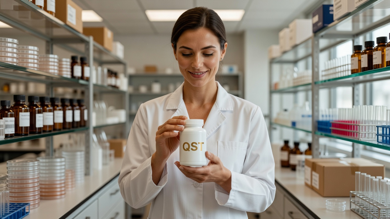 QST scientist with tested tablet product